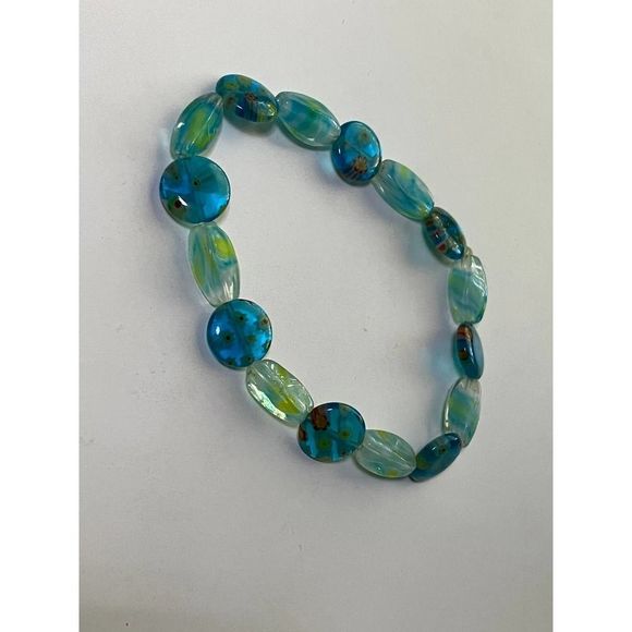 Aqua Murano Glass Venetian Bead Stretch Bracelet! - Picture 3 of 3